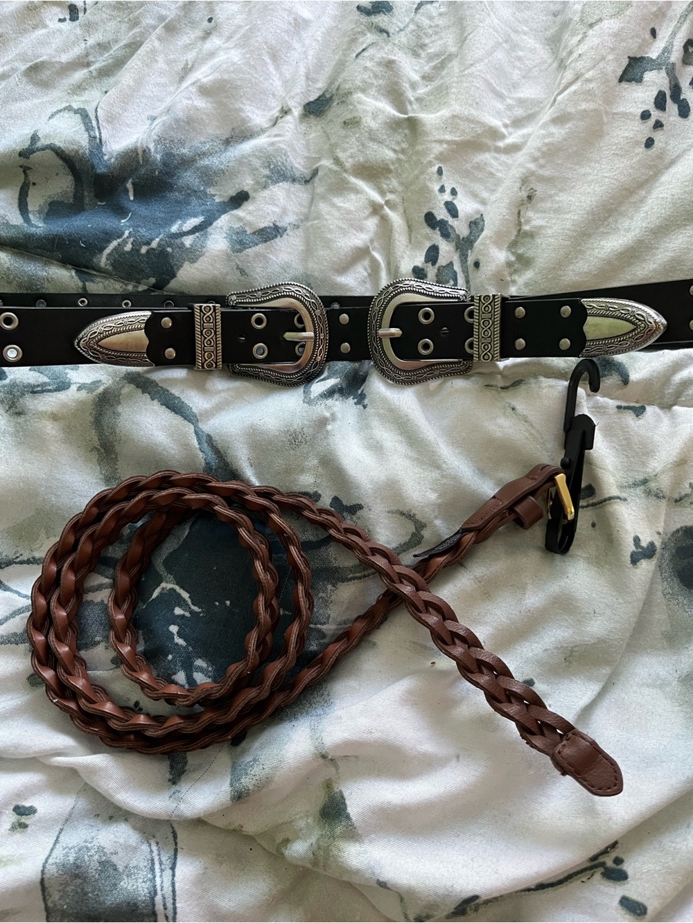 Belt Bundle | Black Double Buckle Western Belt & Brown Braided Belt